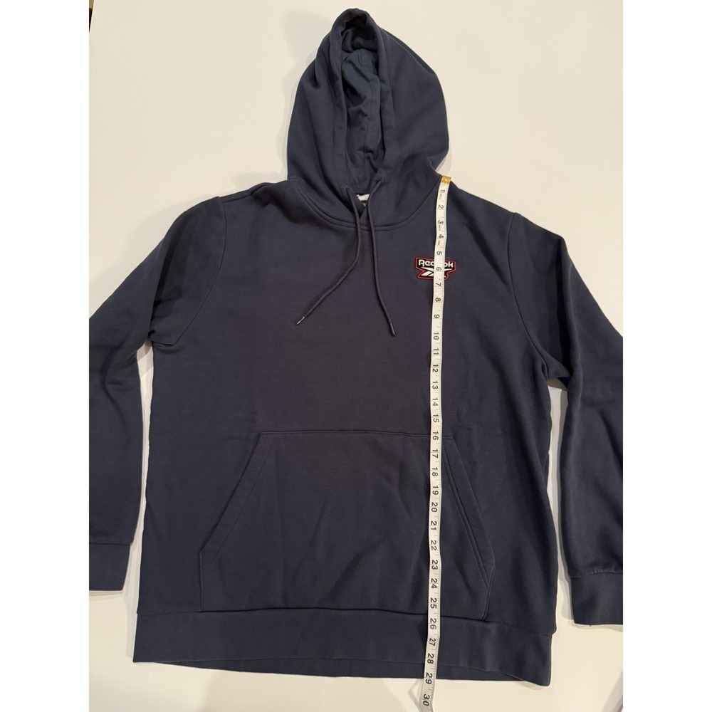 Reebok Men Large Blue Sweatshirt Hoodie Red White Logo Pullover Winter Sport Top